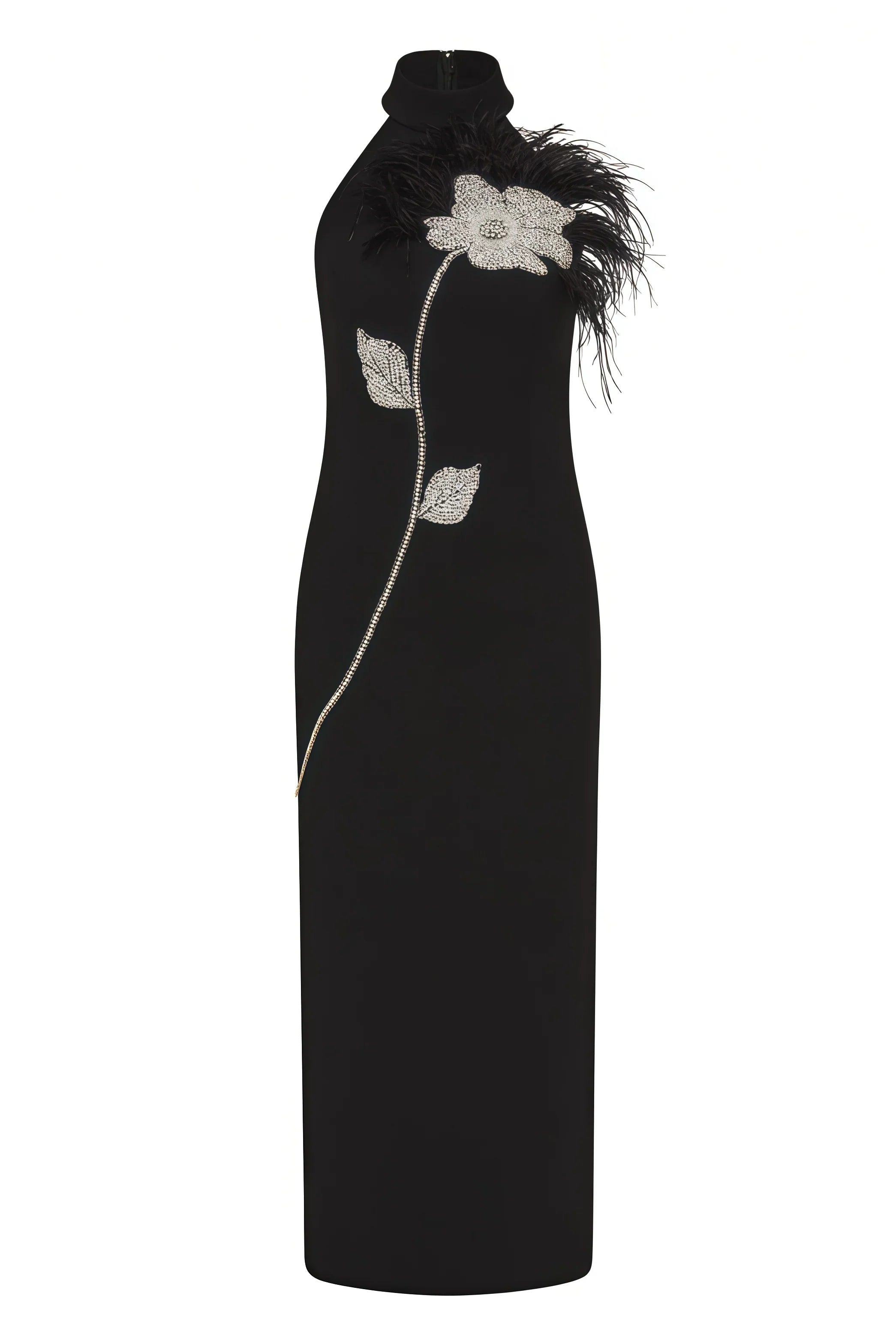 Bandeau 3D Floral Feather Midi Dress