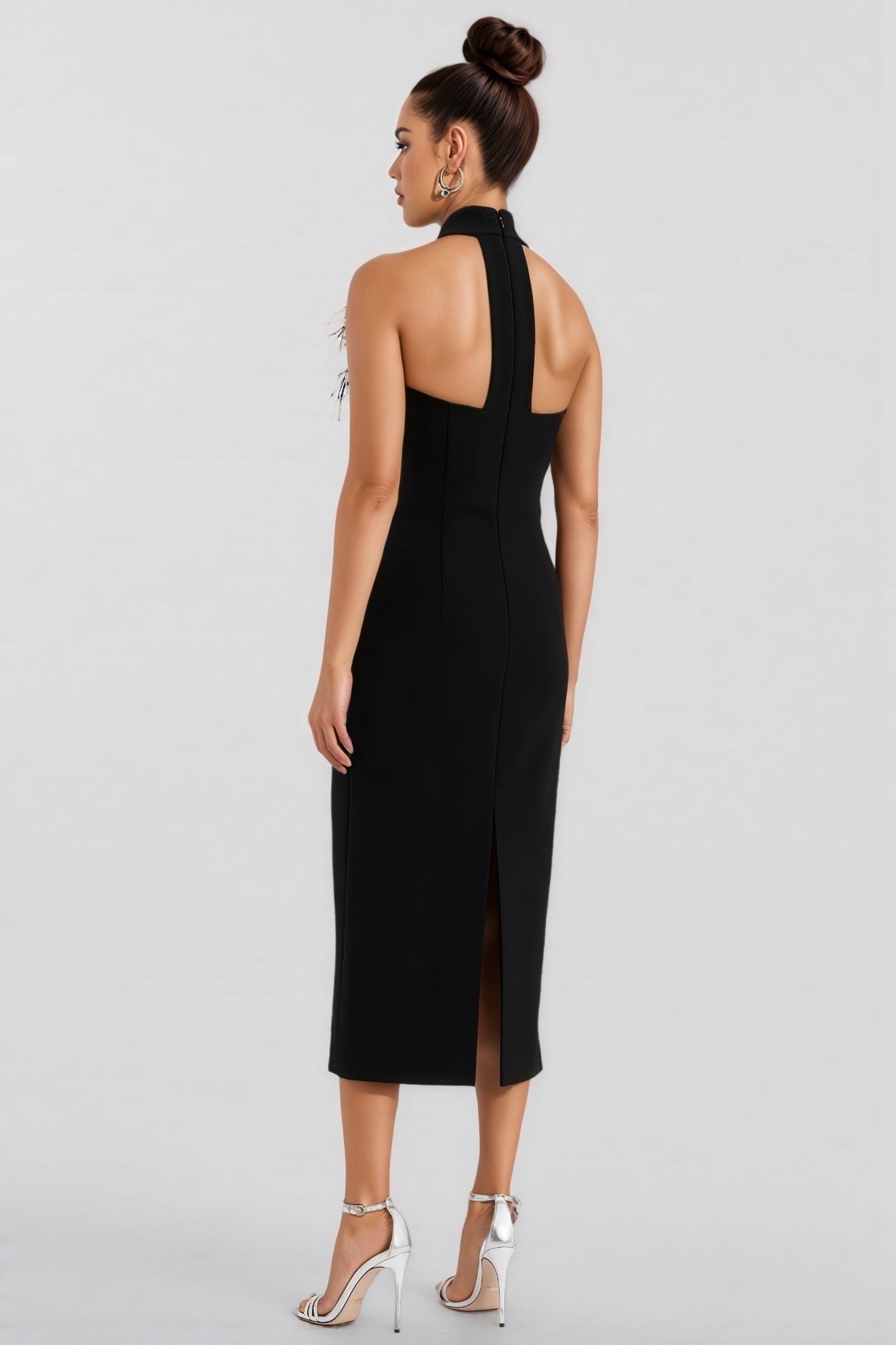 Bandeau 3D Floral Feather Midi Dress