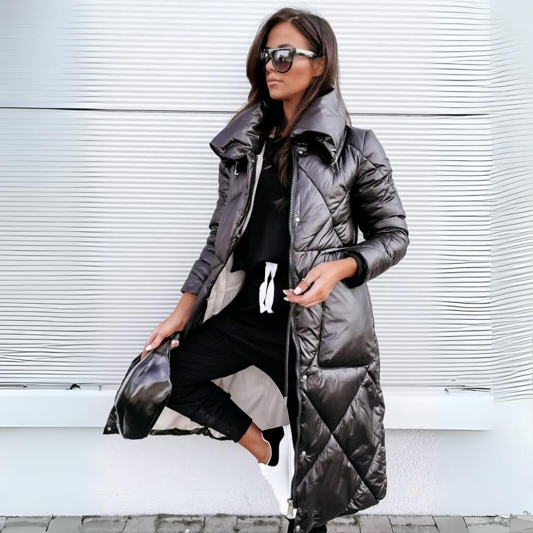 Zip Front Longline Quilted Puffer Coat