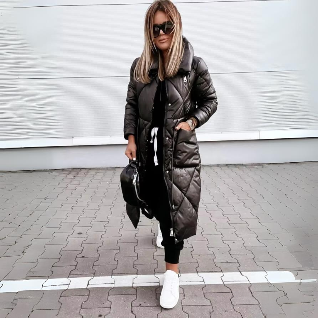Zip Front Longline Quilted Puffer Coat