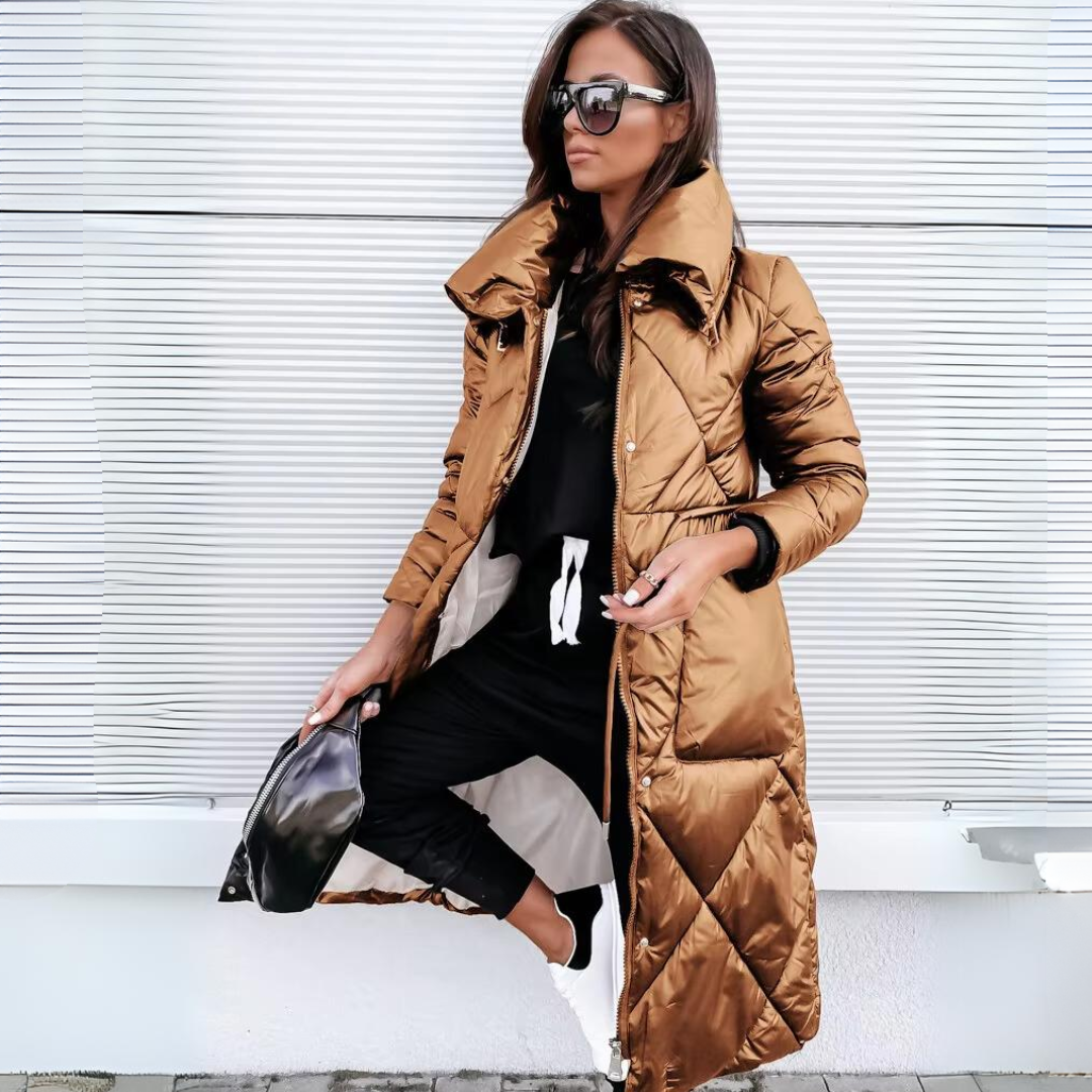 Zip Front Longline Quilted Puffer Coat