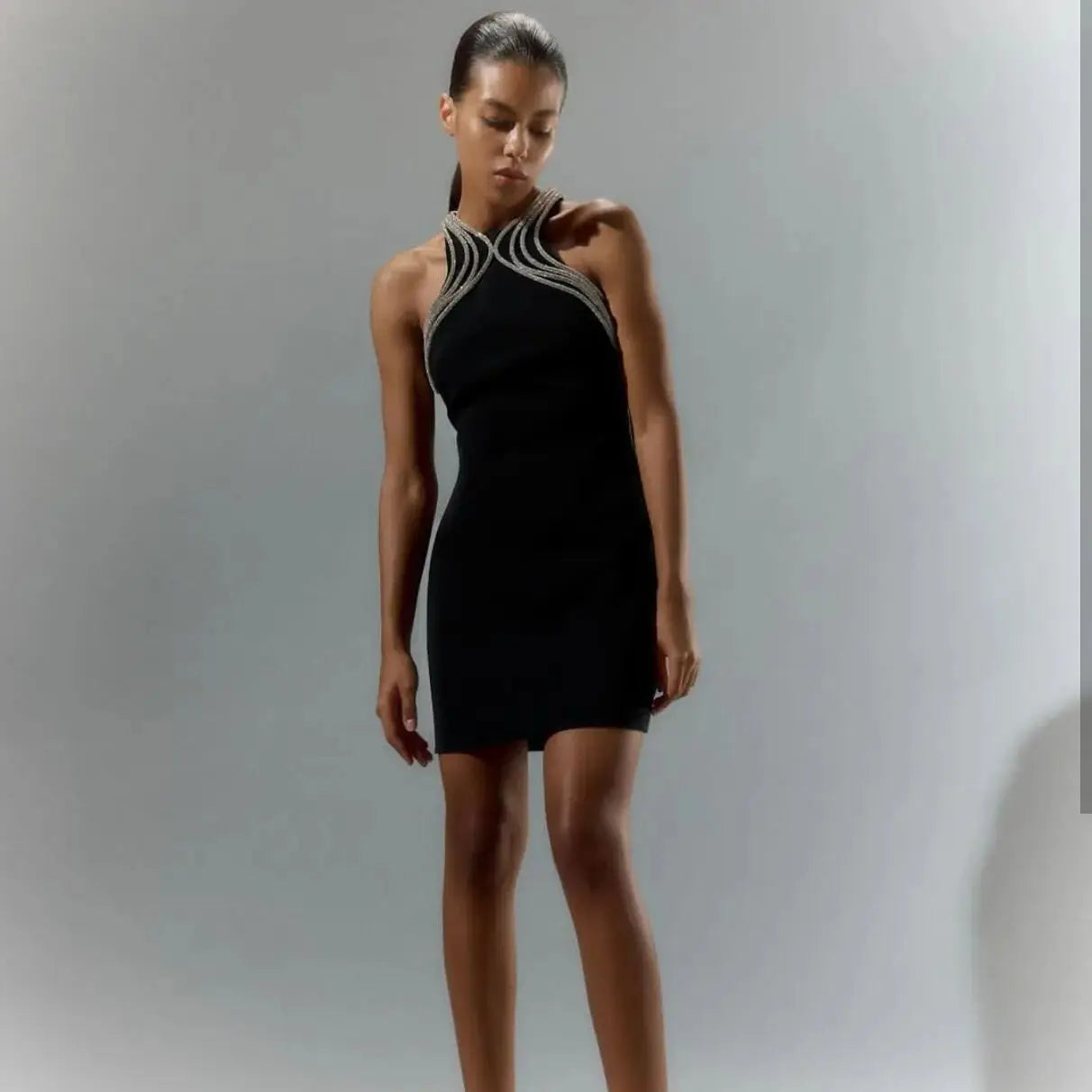 Shining Diamonds Black Bandage Party Dress / S Partydress-241208