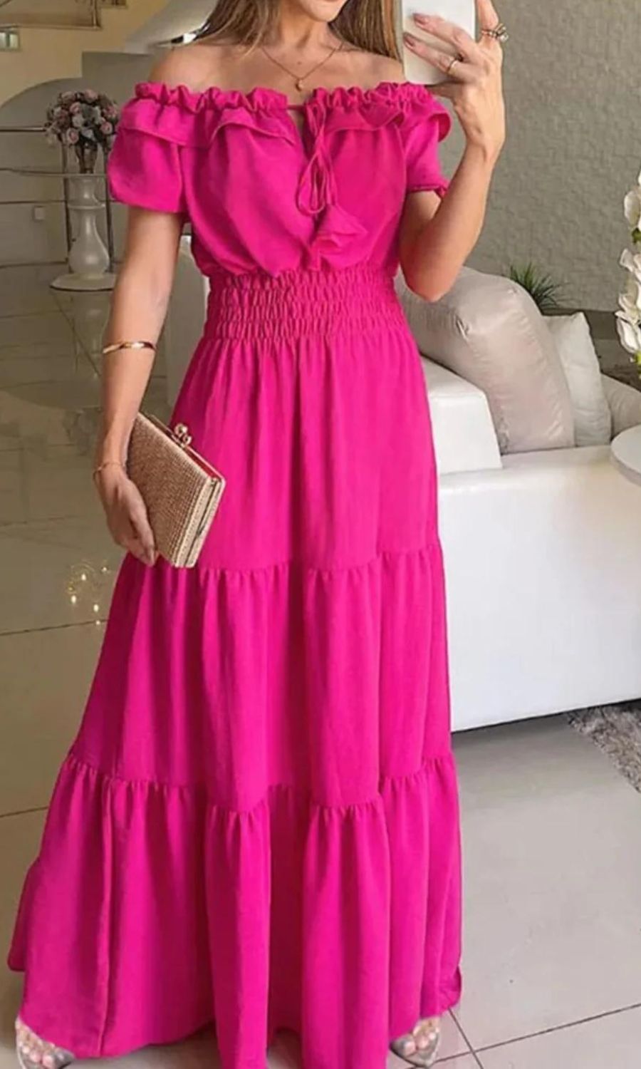 Ribbed V-Neck Short Sleeve Summer Midi Dress