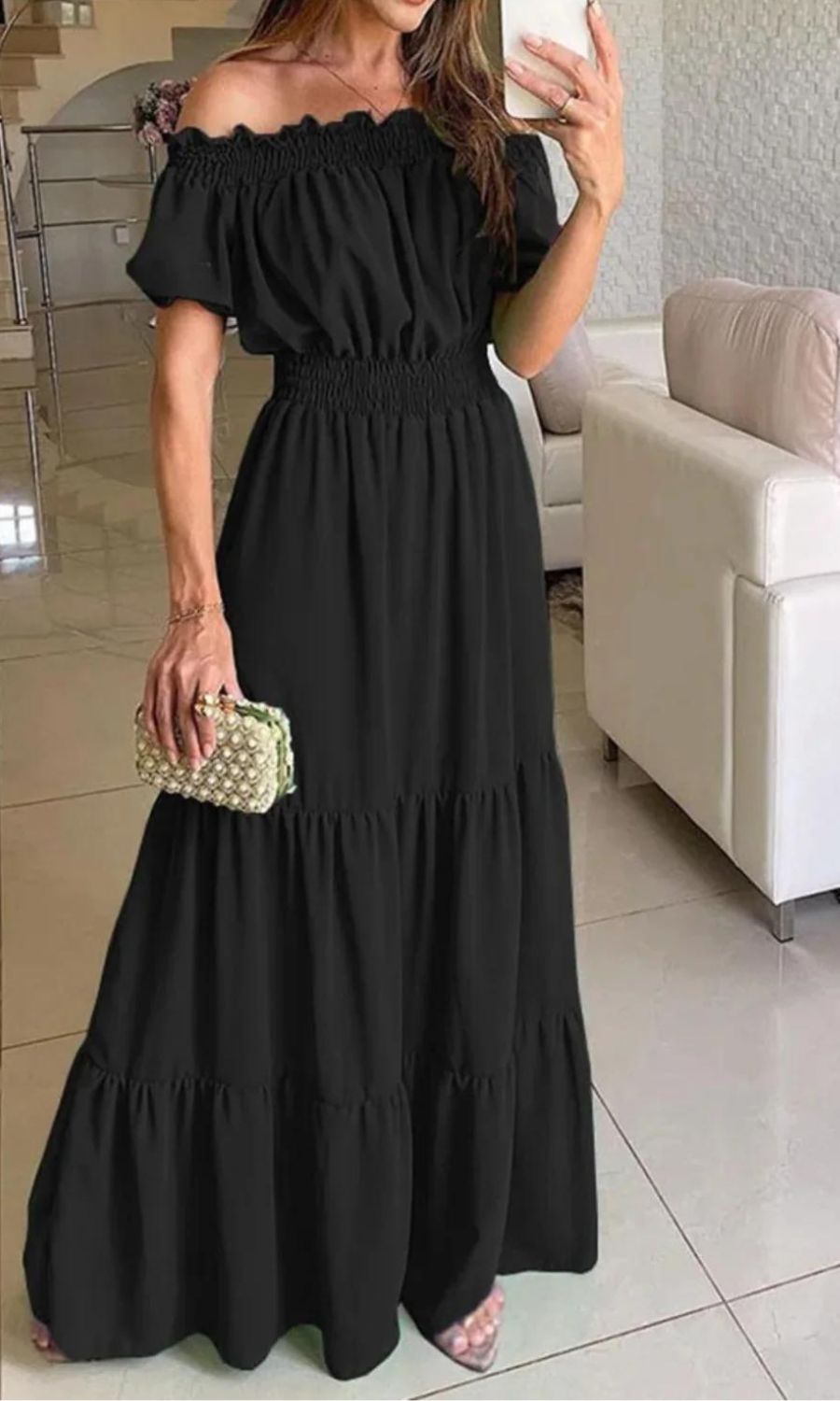 Ribbed V-Neck Short Sleeve Summer Midi Dress