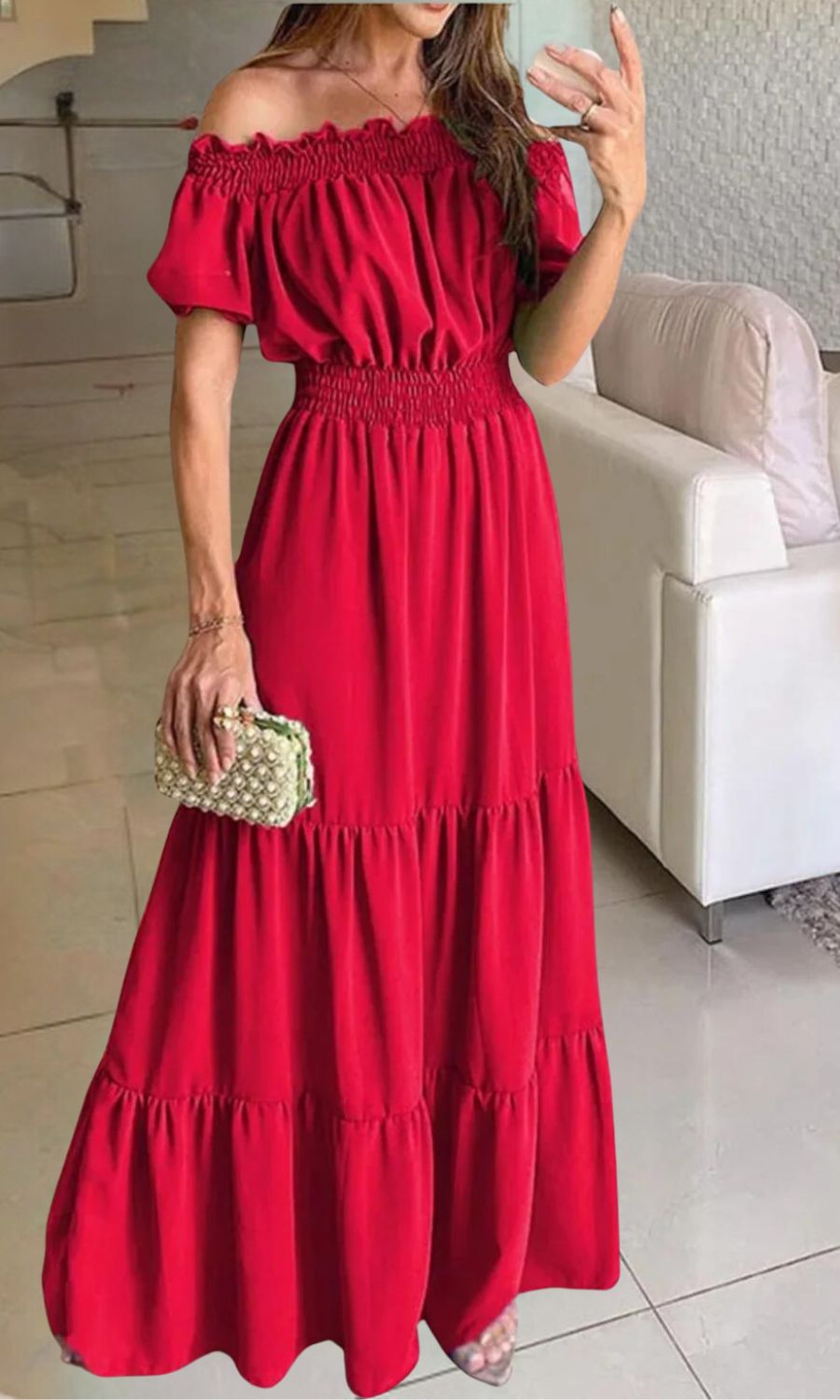 Ribbed V-Neck Short Sleeve Summer Midi Dress
