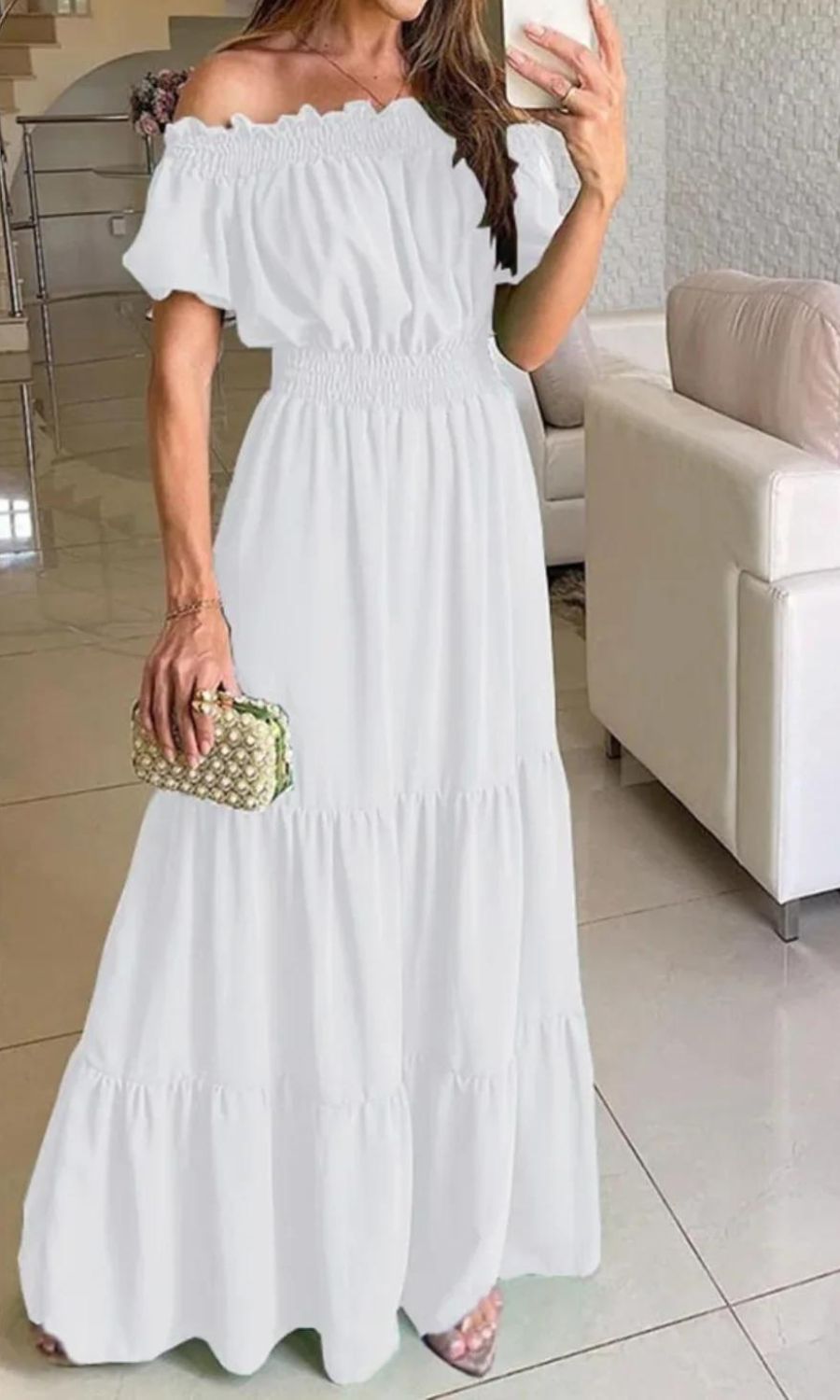 Ribbed V-Neck Short Sleeve Summer Midi Dress