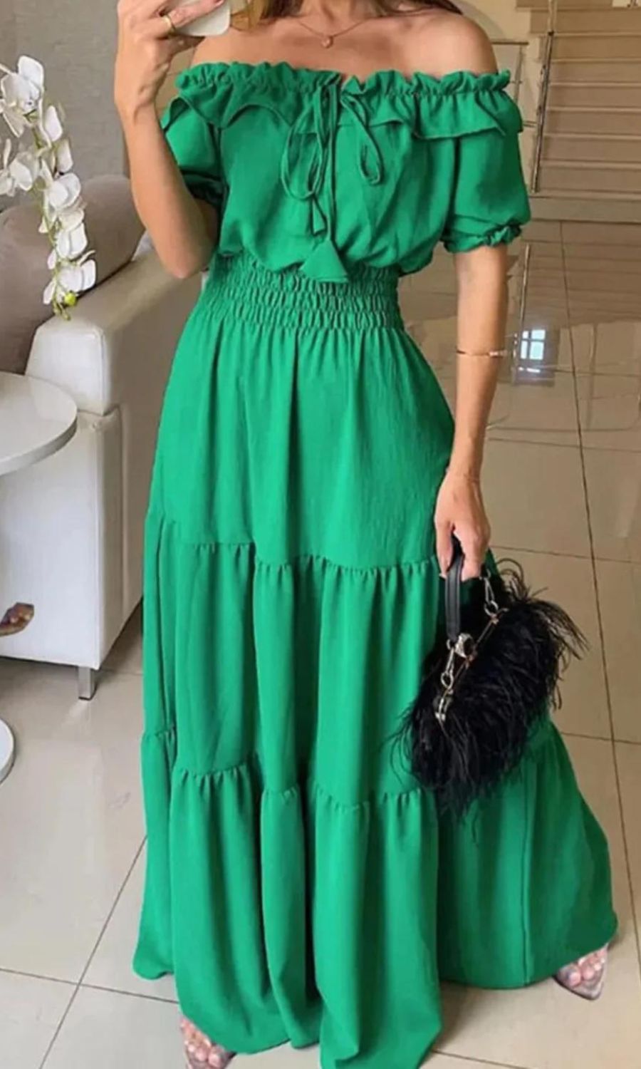 Ribbed V-Neck Short Sleeve Summer Midi Dress