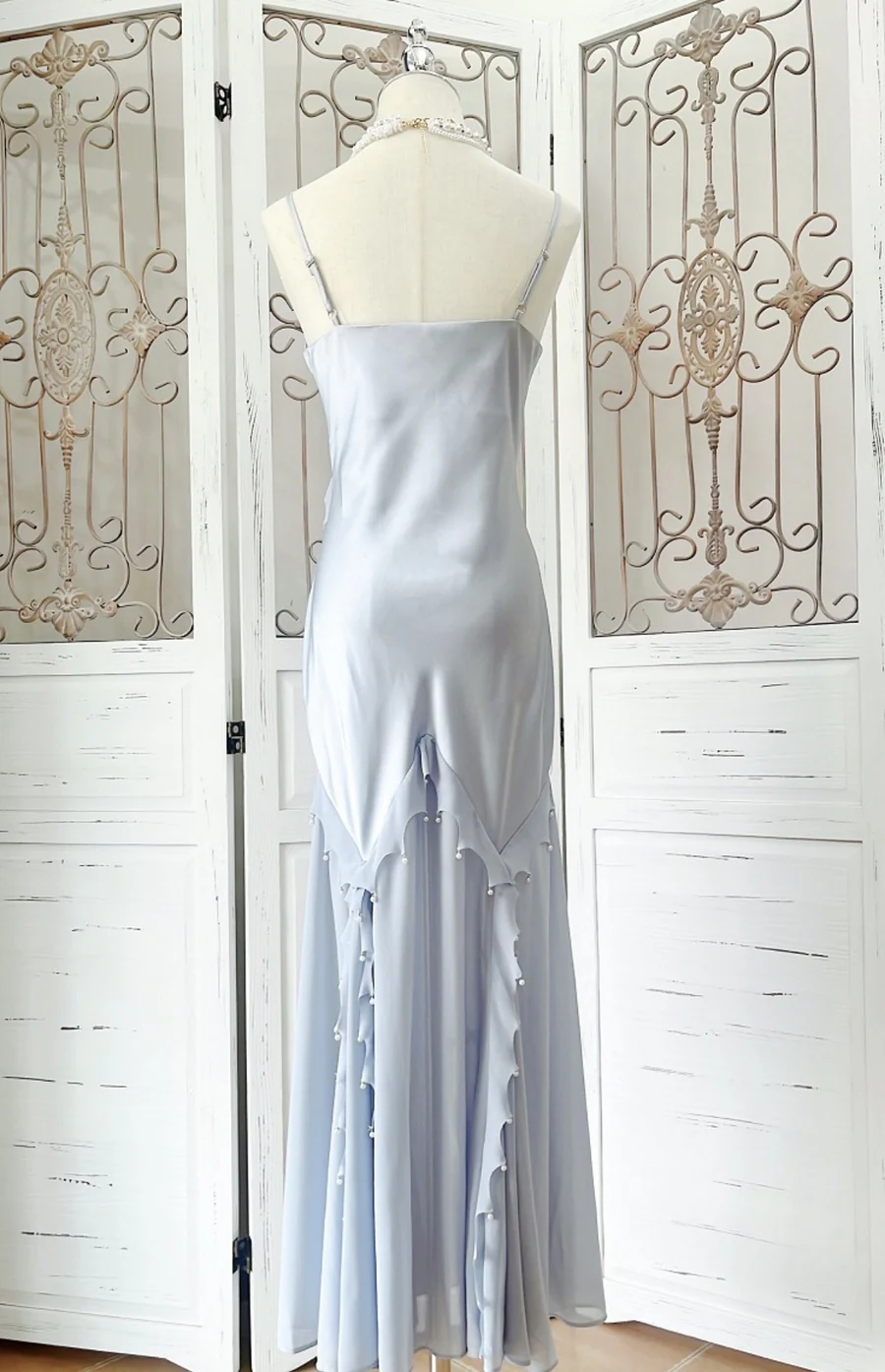 Retro Mermaid Straps Satin Blue Long Prom Dresses Party Dress SD1320