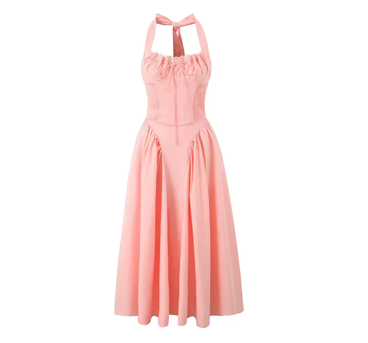 Halter Neck Corset Fit and Flare A-Line Midi Dress