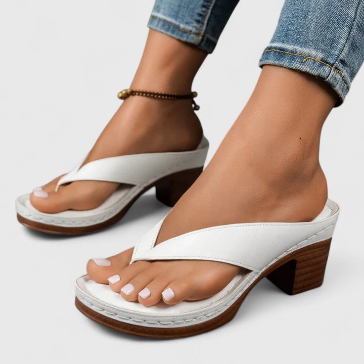 Toe Post Wood Look Wedge Heel Slide Sandals