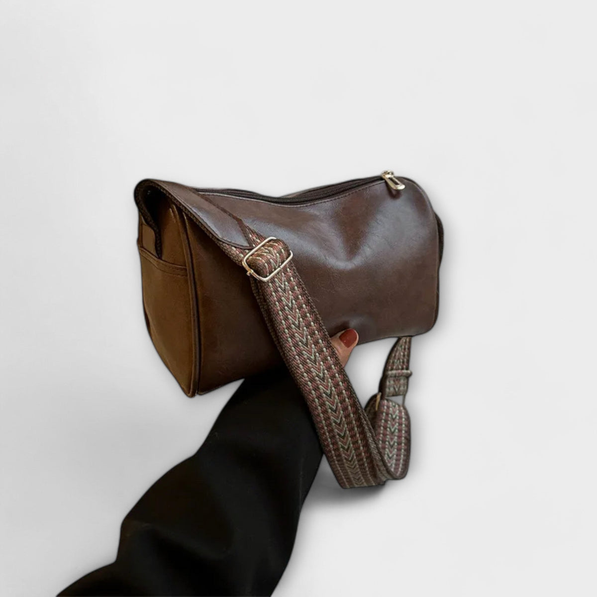 Faux Leather Woven Strap Crossbody Bag