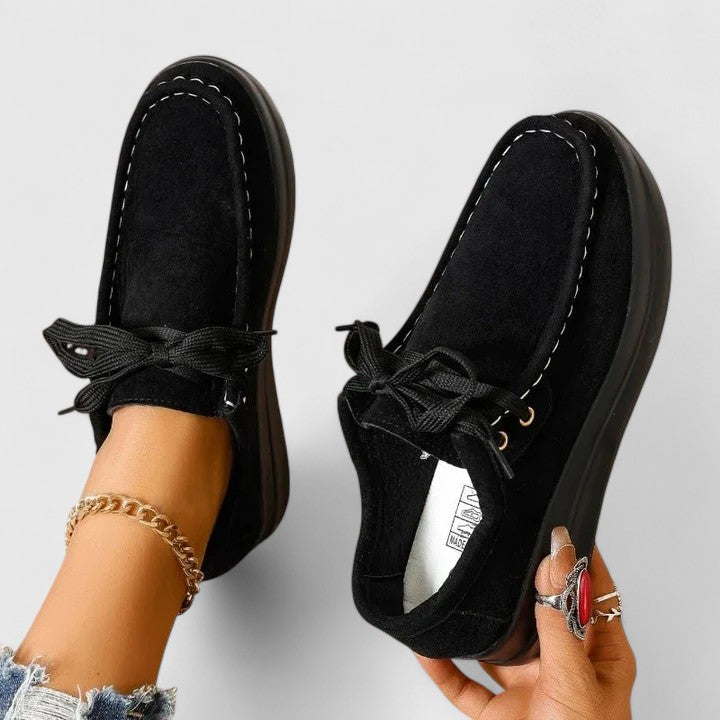 Lace Up Suede Look Platform Moccasin Sneakers