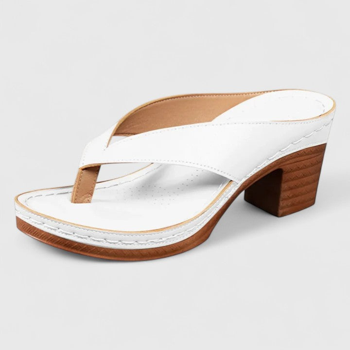 Toe Post Wood Look Wedge Heel Slide Sandals