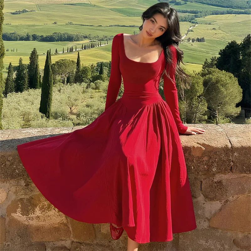 NALIA MIDI DRESS Red