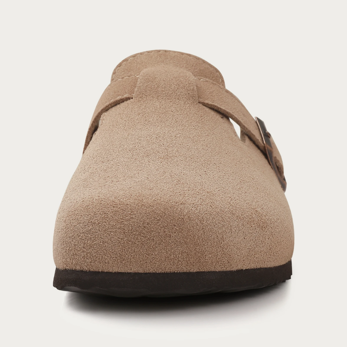 Round Toe Buckle Strap Suede Look Clog Mules