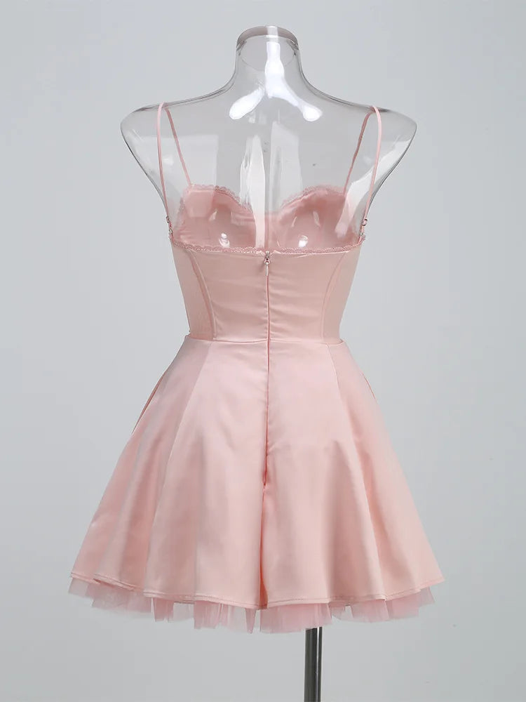 Solid Fit And Flare Spaghetti Strap Mini Dress