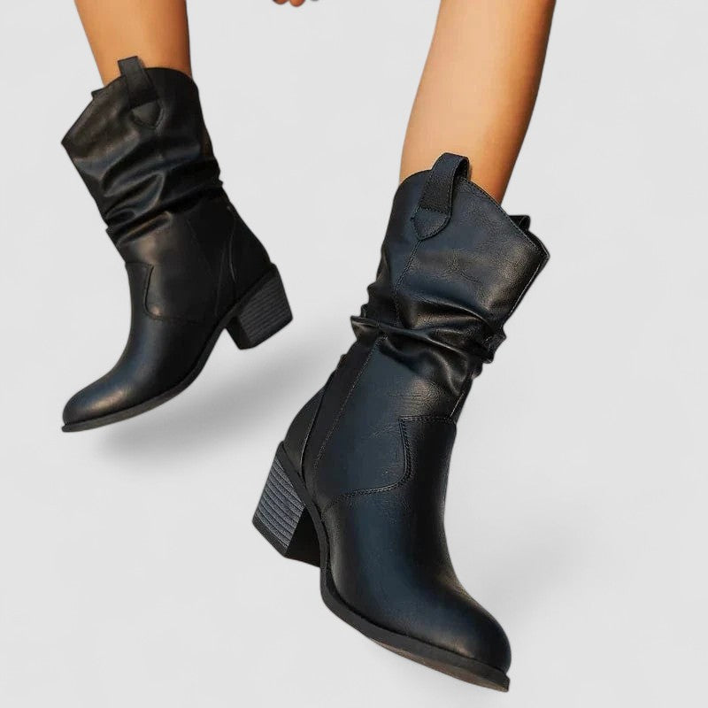 Slouch Block Heel Western Ankle Boots