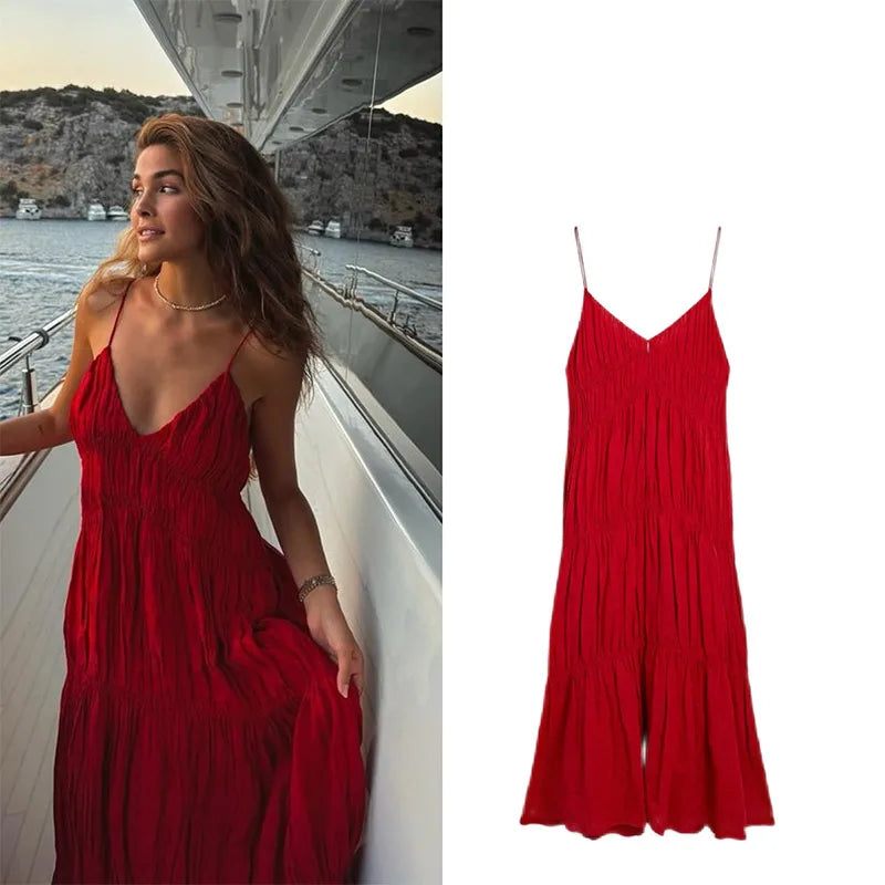 Sling A - line Sleeveless Deep V - neck Dress