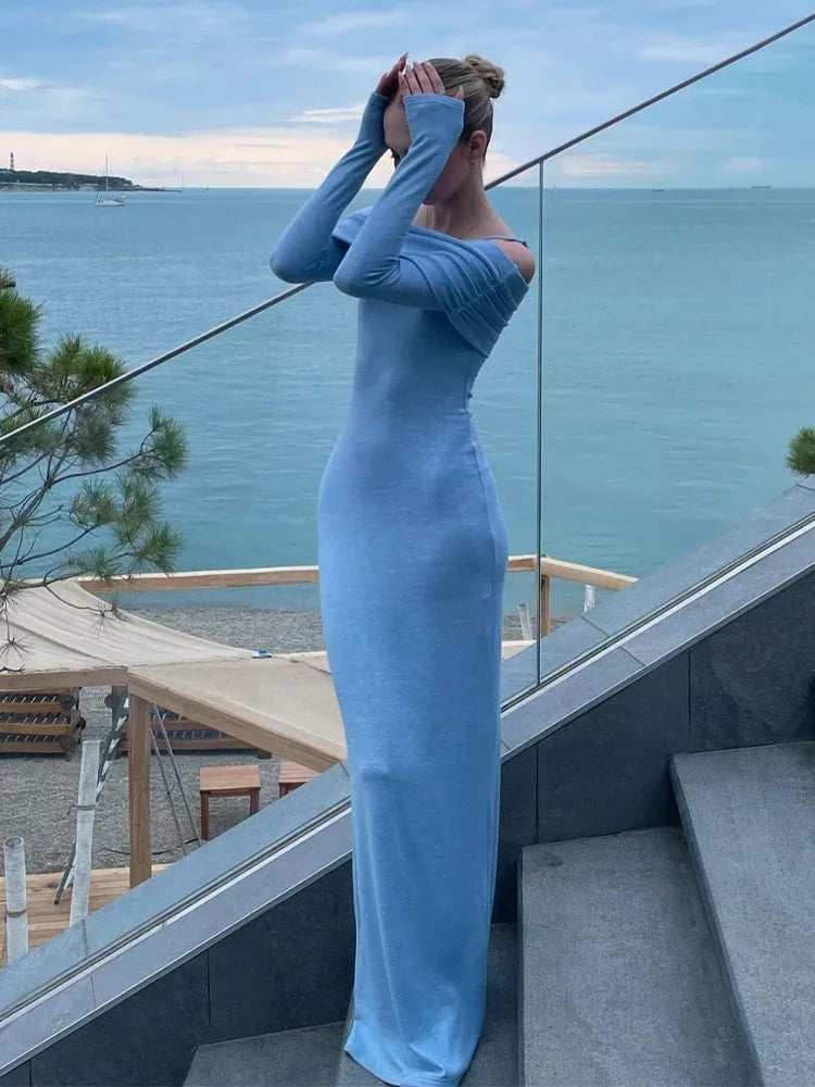 Off Shoulder Long Sleeve Bodycon Maxi Dress - View 2