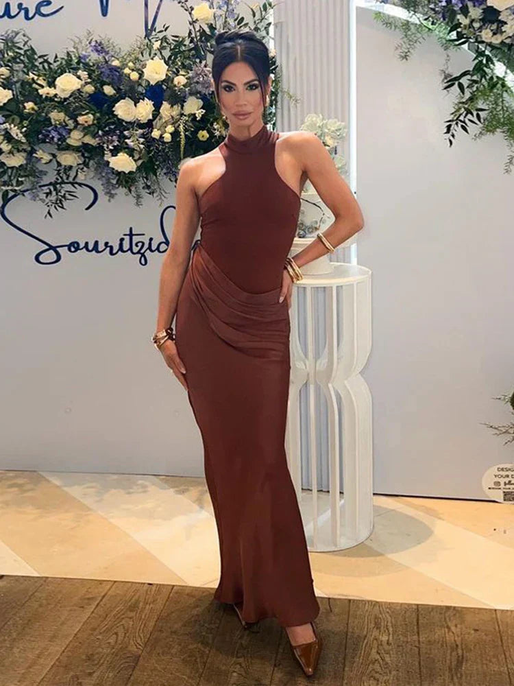Satin Hollow Out Black Maxi Dress - View 2