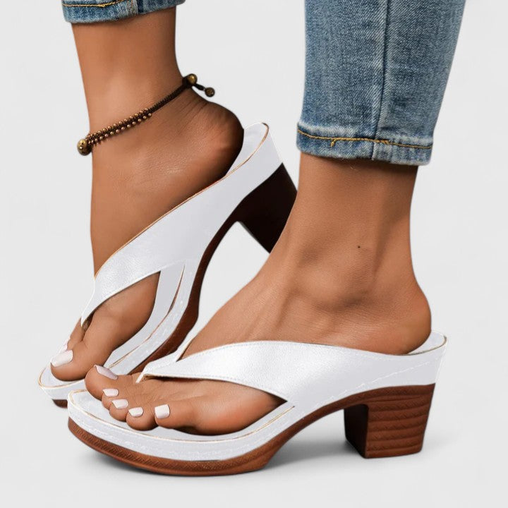 Toe Post Wood Look Wedge Heel Slide Sandals