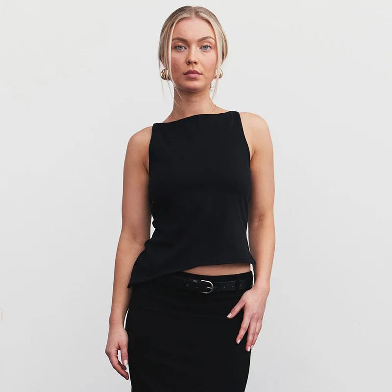 Scoop Neck Sleeveless Cut Out Open Back Bow Tank Top 6