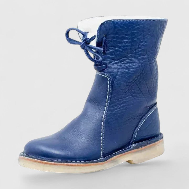 Fleece Cuff Lace Up Leather Ankle Boots