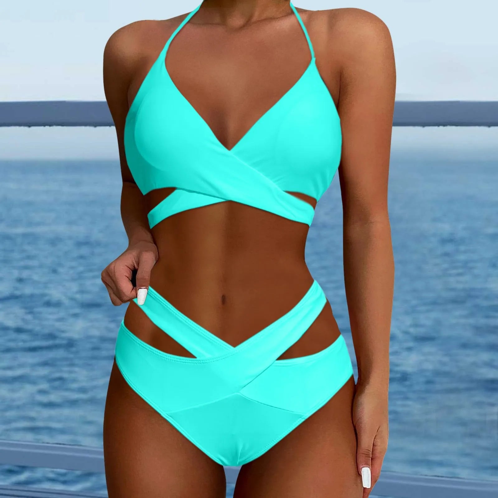 Hollow Out Backless Padded Two Piece Swim Sets
