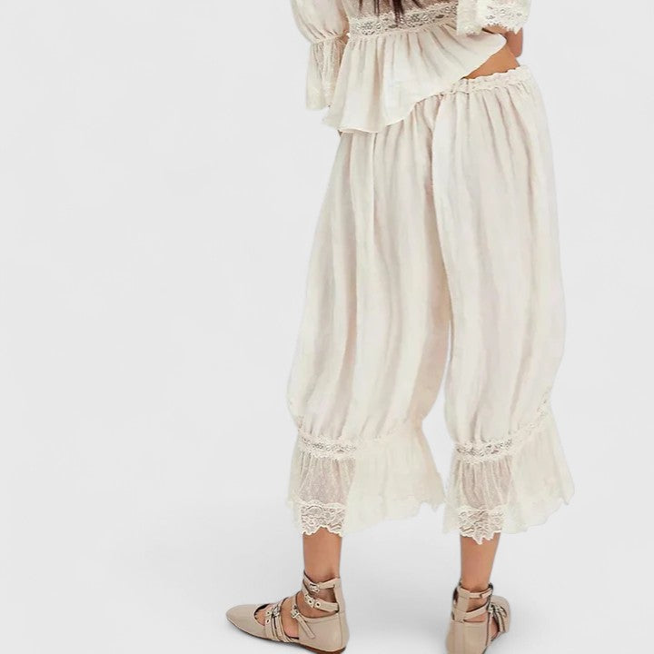 Drawstring Lace Trim Hem Wide Leg Pants