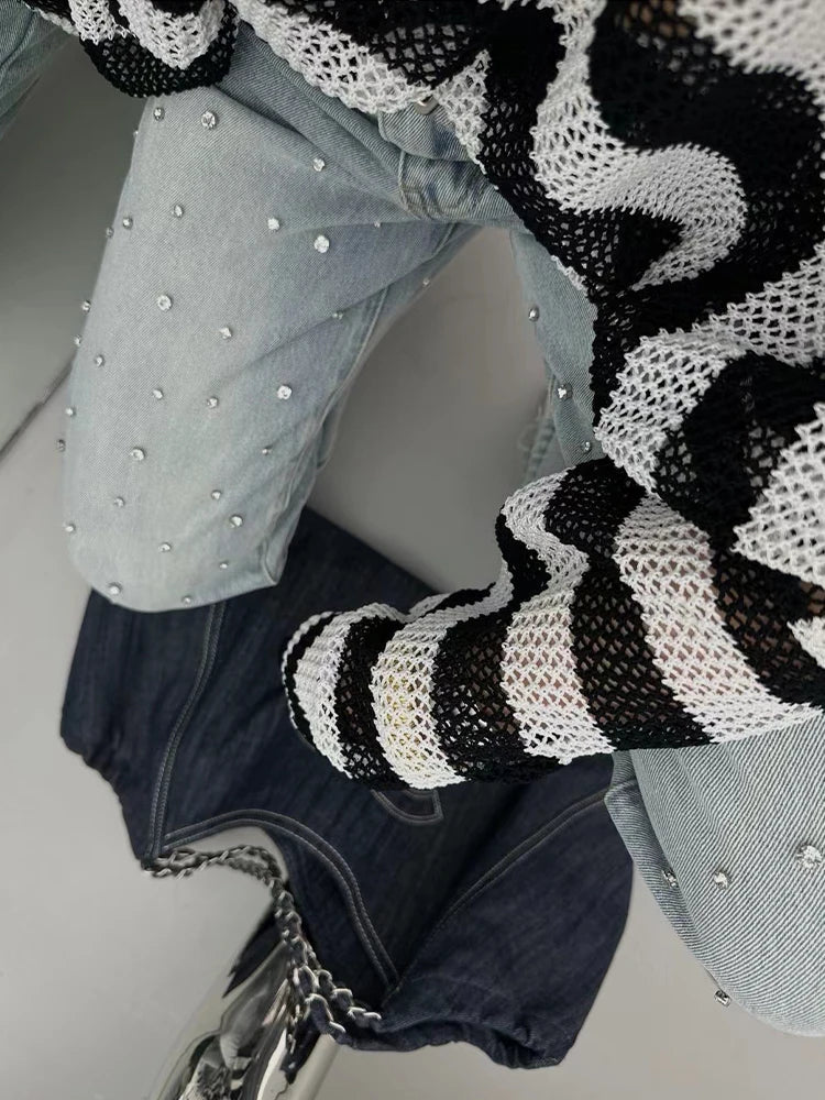 Rhinestone Studded High Waist Straight Leg Frayed Hem Jeans 6
