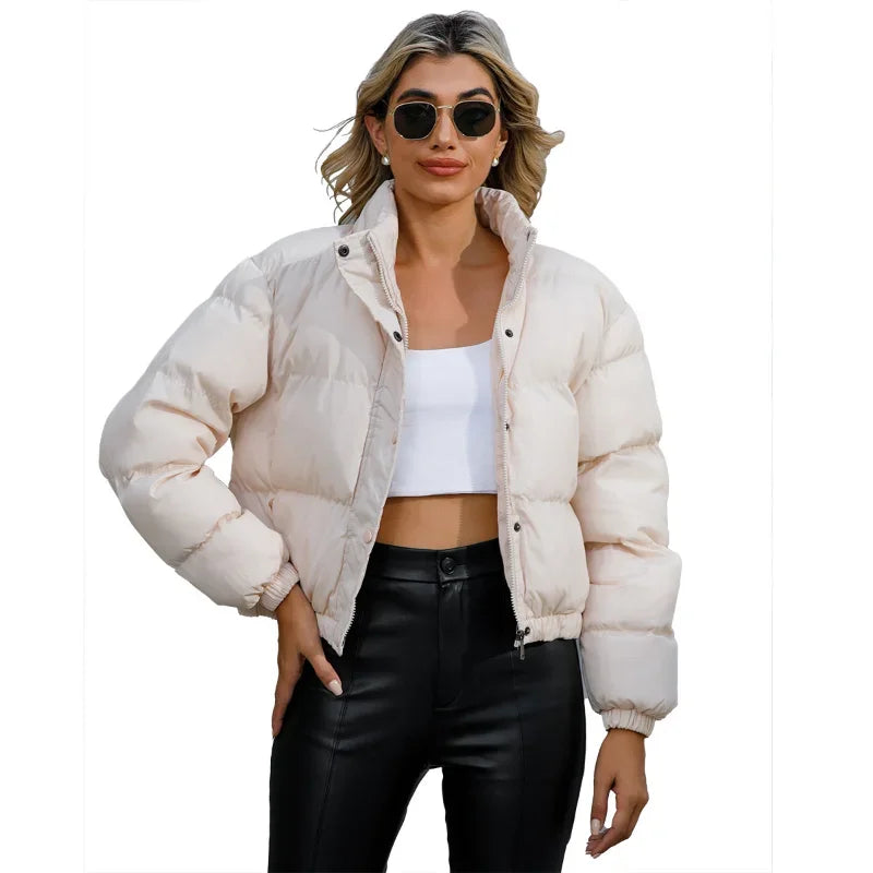Stand Collar Long Sleeve Cropped Puffer Jacket