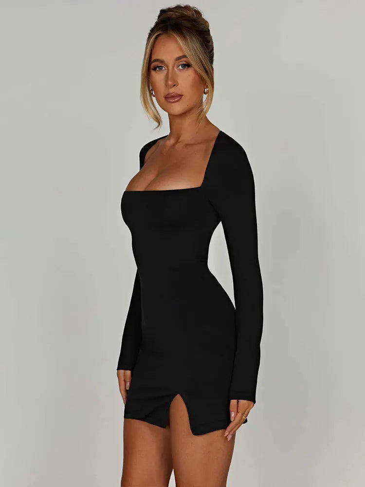 Lace Up Split Backless Long Sleeve Mini Dress 2