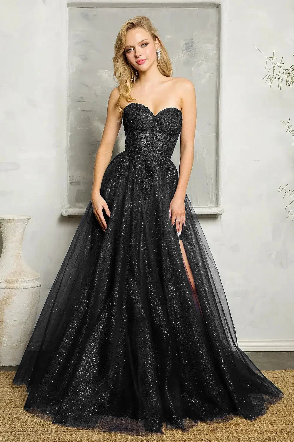 Lace Strapless Sweetheart High Split Tulle A-Line Gown