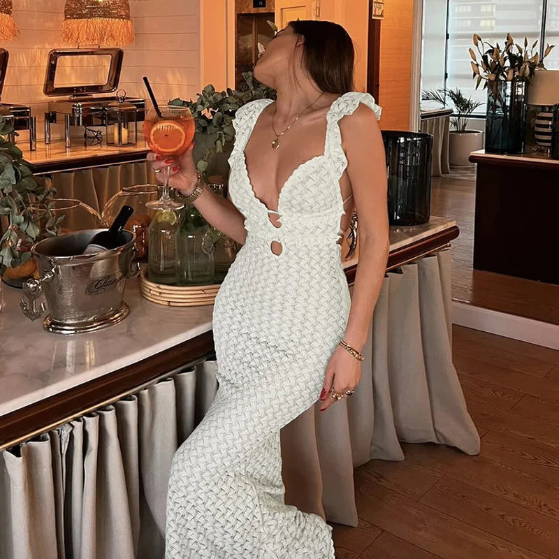 Lace Up Hollow Slim V-neck Maxi Dress - View 2