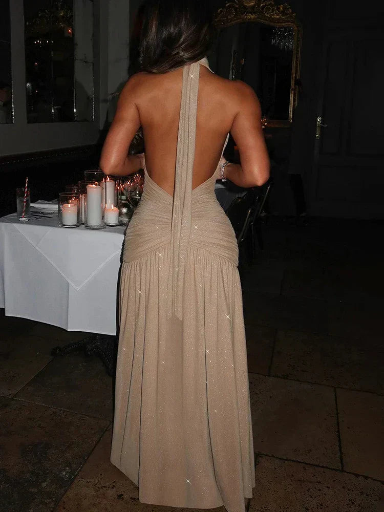 Glitter Strapless Bodycon High Split Party Midi Dress