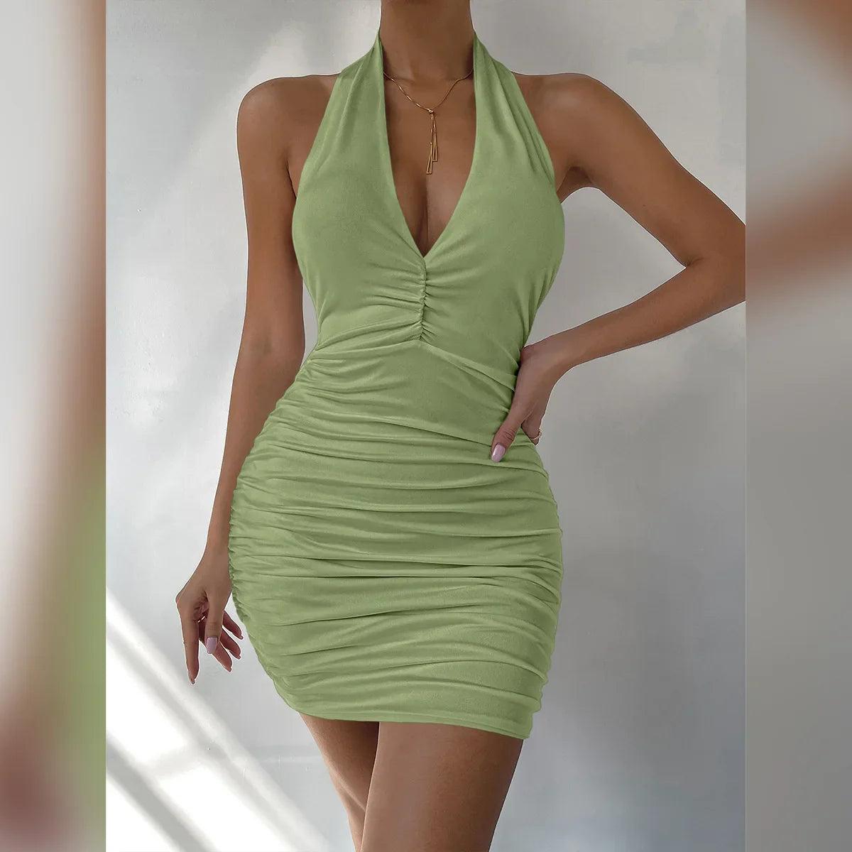 Deep V Halter Tight Clubwear Mini Dress