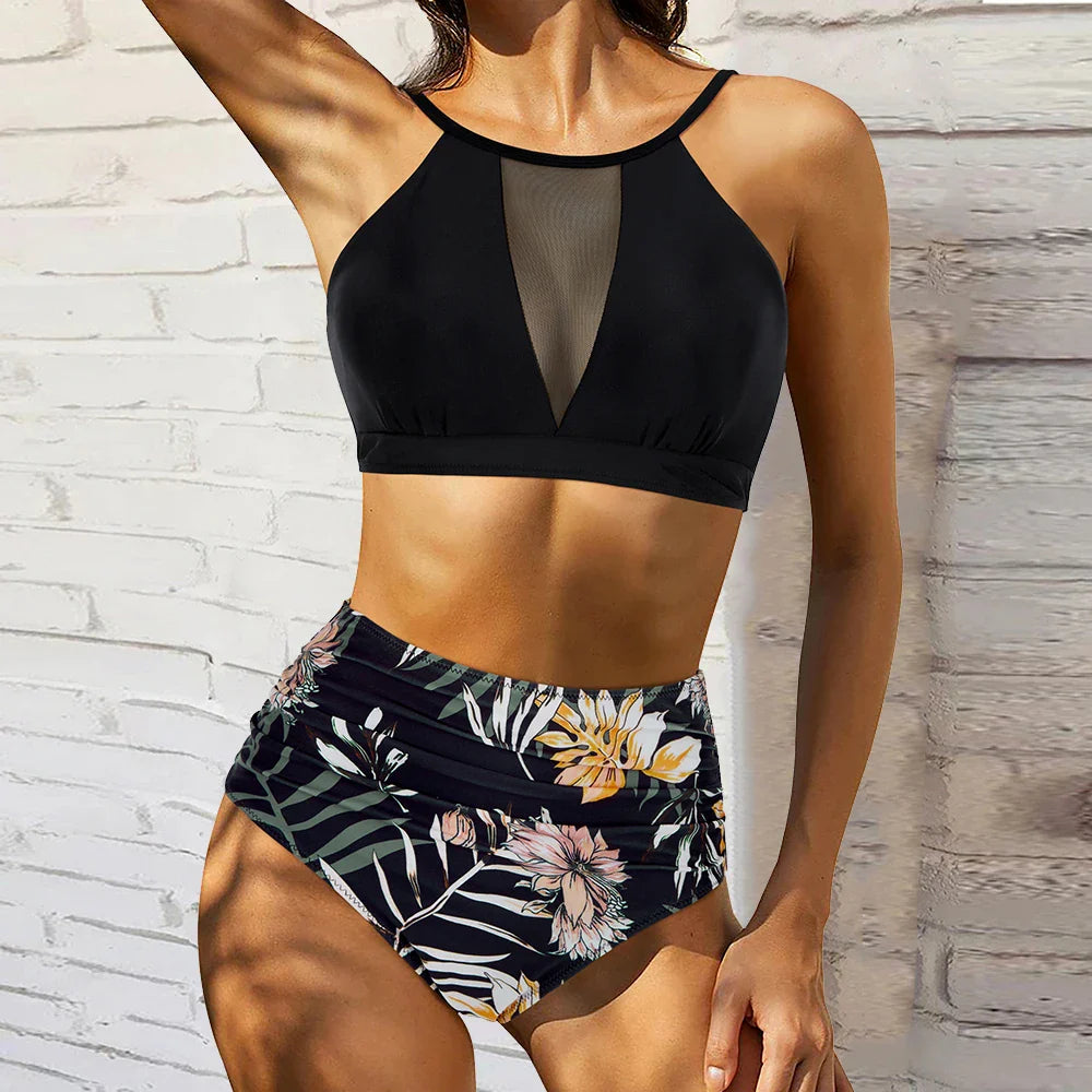 High Waist Solid Hollow Out Two Piece Swim Sets