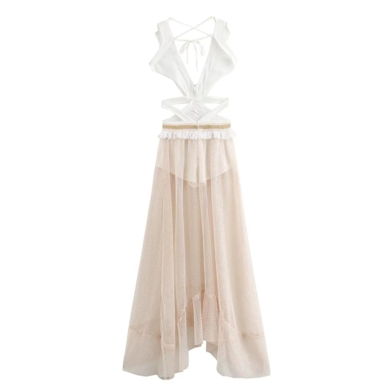 Printed Tassel Long Sleeveless Dress