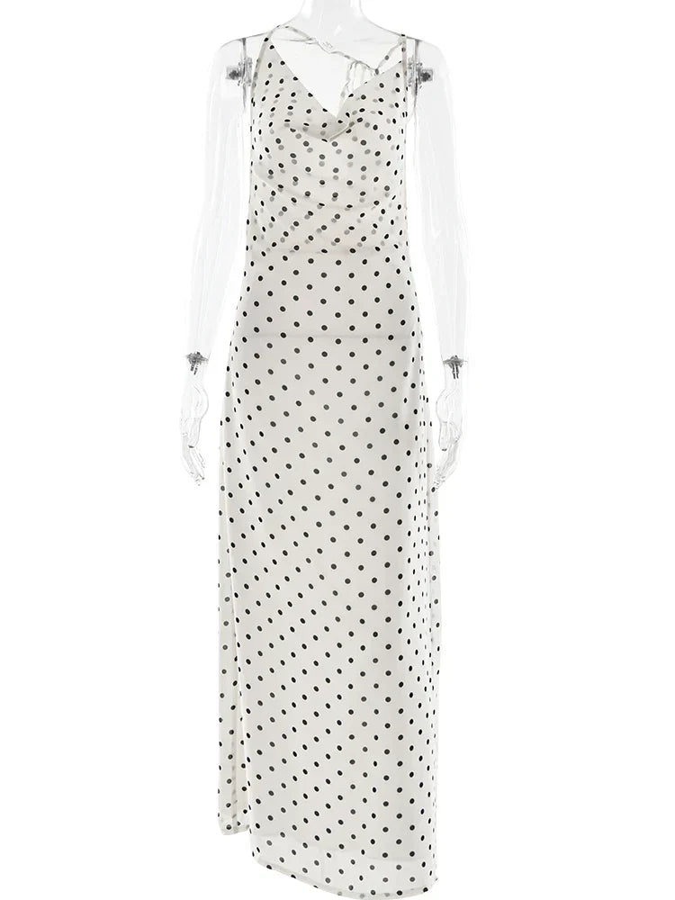 Polka Dot Backless Spaghetti Strap Party Maxi Dress