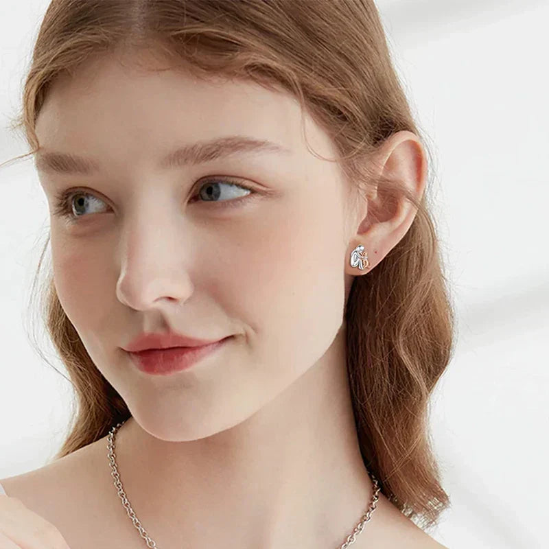 Girl Hugging Cat Two Tone Stud Earrings