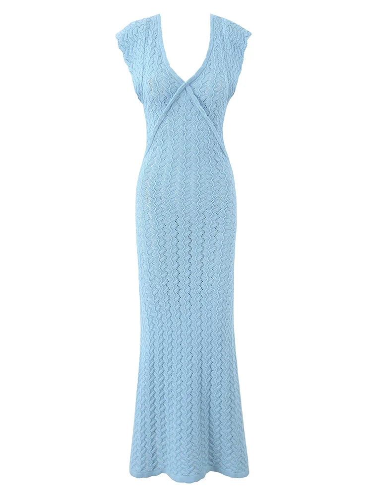 ALIZA KNITTED MIDI DRESS Blue One Size