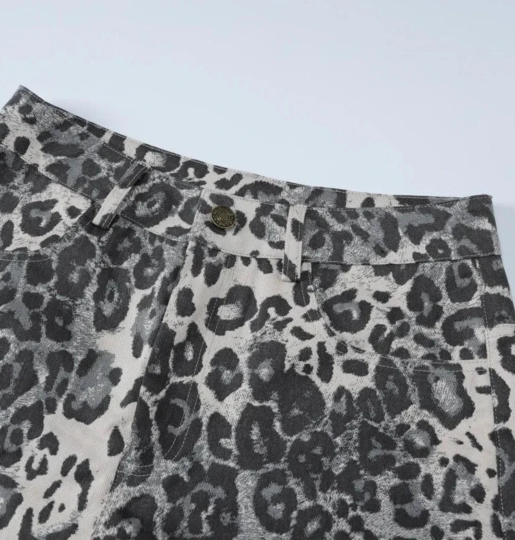 Leopard Print Low Waist Wide Leg Baggy Jeans 10