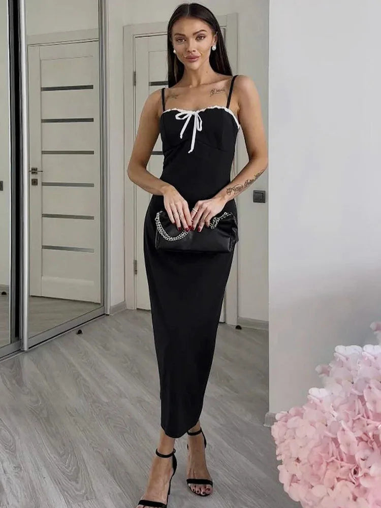 Open Back Lace Patchwork Black Maxi Dress - View 3