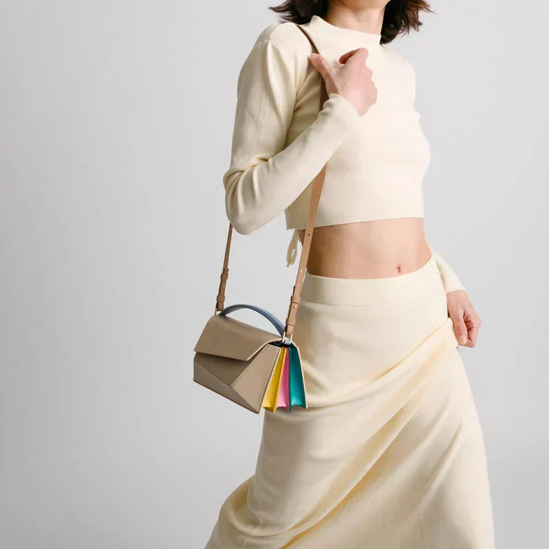 Color Block Top Handle Structured Shoulder Bag