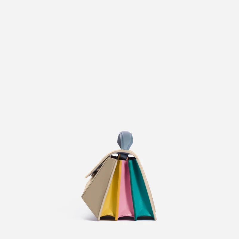 Color Block Top Handle Structured Shoulder Bag