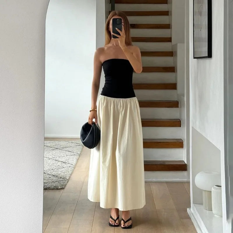 Strapless Colorblock Drop Waist Tube Maxi Dress 2