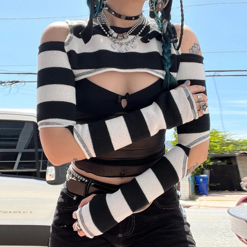 Gothic Hollow Out Long Sleeve Sheer Top