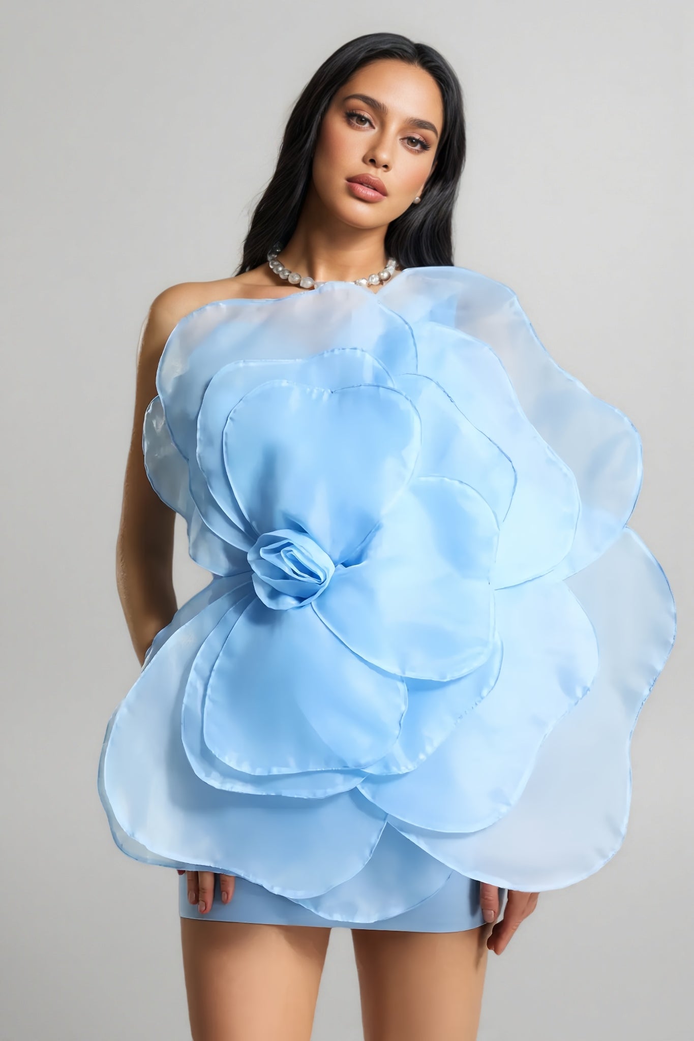 One Shoulder Mesh 3D Floral Mini Dress