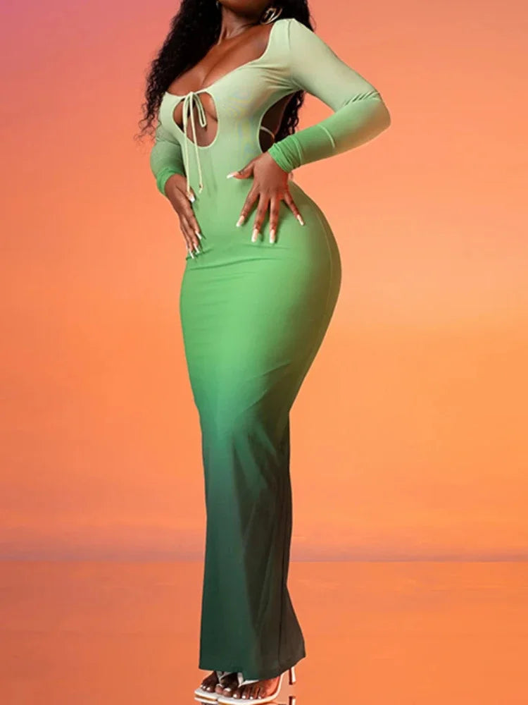 Gradient Edition Hollow Cross Strap Maxi Dress