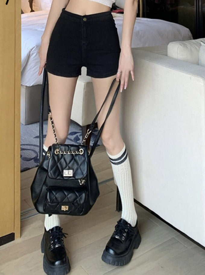 High Skinny Waisted Black Fashion Jeans Korean Shorts Straight